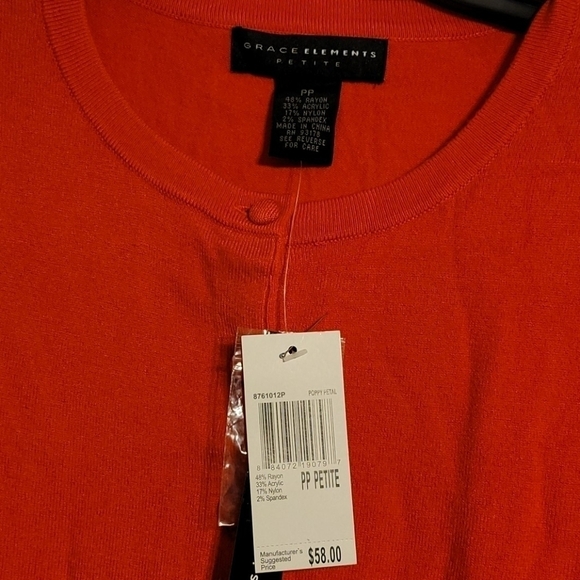 𝅺grace Elements Poppy Petal  3/4 Sleeve Cardigan Sweater - Picture 4 of 7